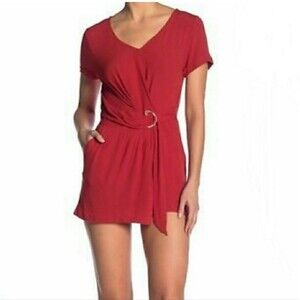 Good Luck Gem V Neck Front Belt Romper Size Small Red